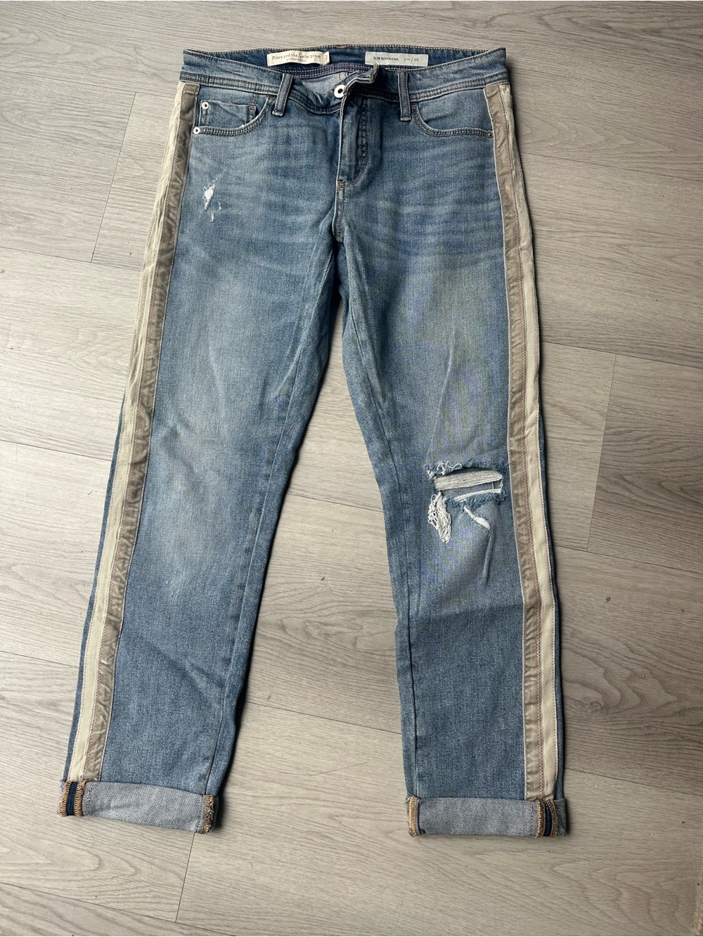 Pilcro and the Letterpress Light Blue Boyfriend Jeans with Tan Side Stripe